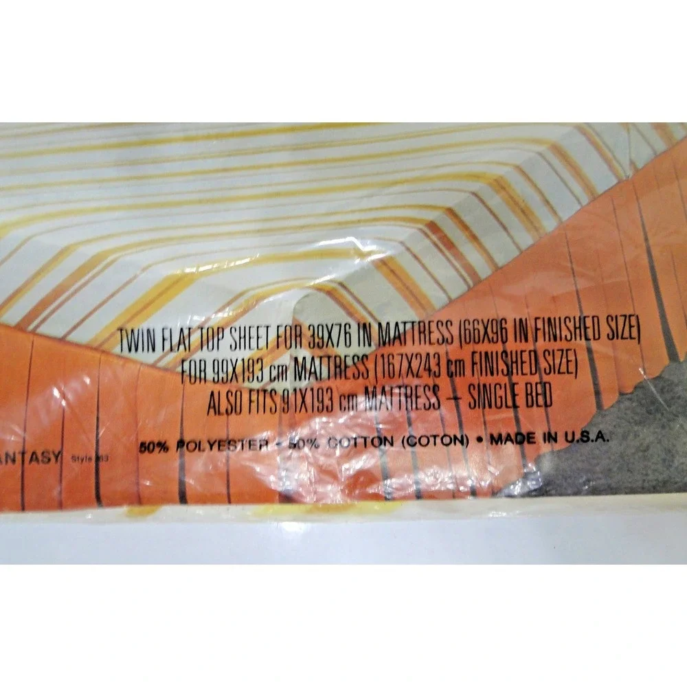 NOS Vtg Cannon Monticello Twin Flat Sheet Diagonal Fantasy Stripes 50/50
